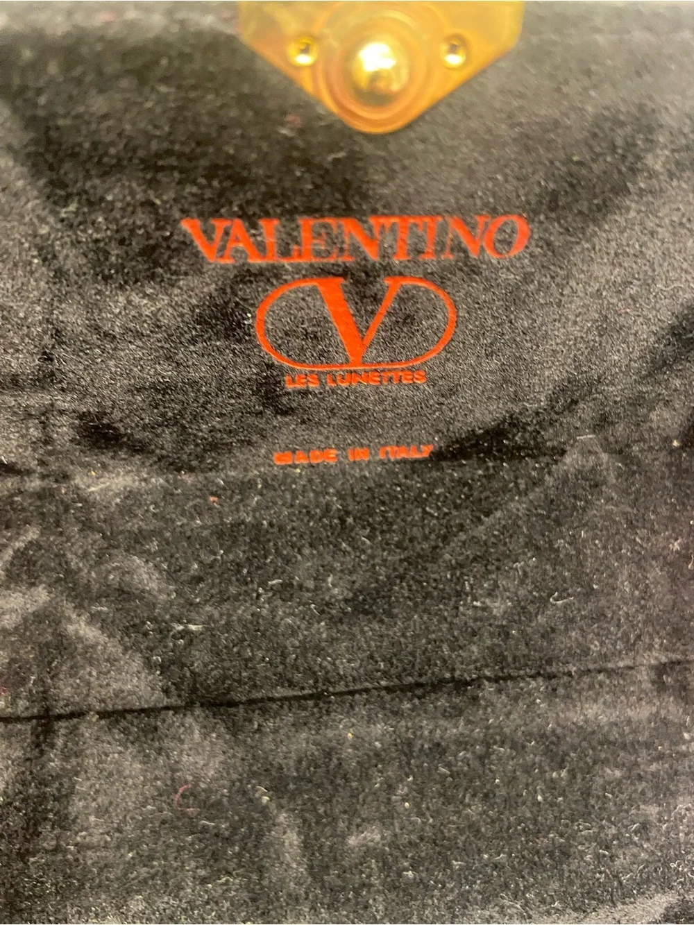 Valentino Black Leather Sunglasses Case with Red Stitching and Gold Snap